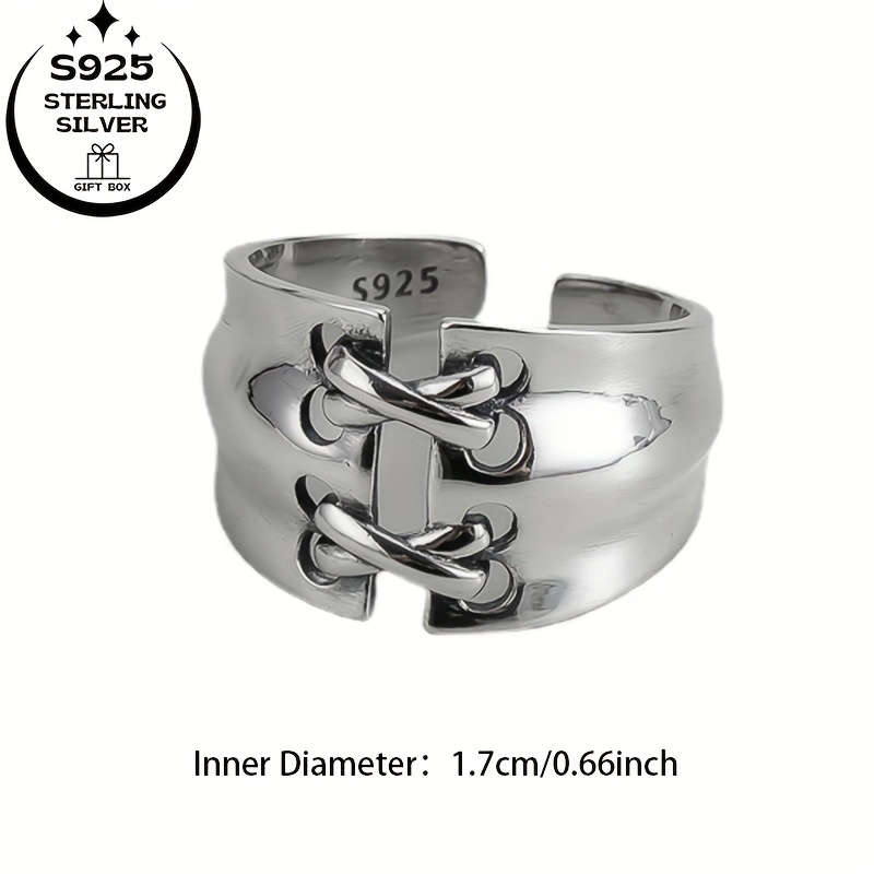 925 Silver Knotted Wide Band Women's Ring - Adjustable